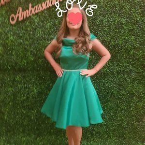Custom slight off shoulder beautiful green Cocktail, Size 6